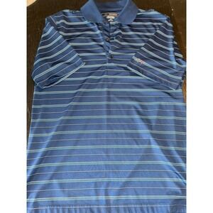 Greg‎ Norman Player Striped Golf Polo Shirt Performance Blue White Green Small
